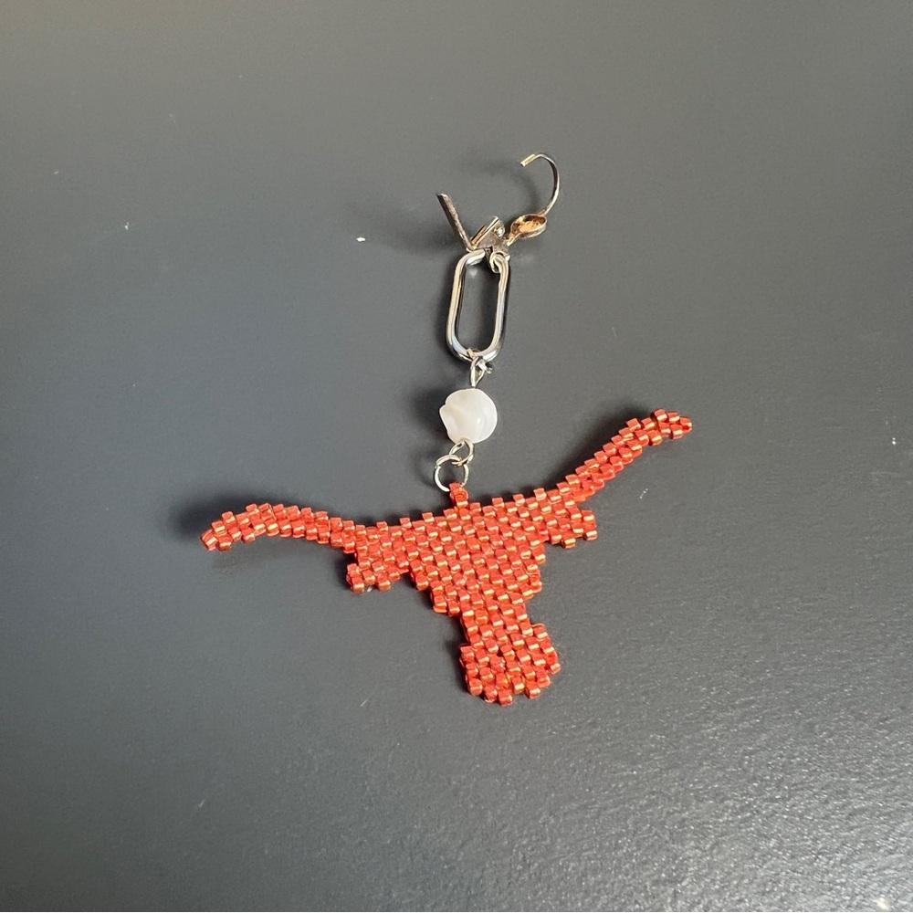 Orange White Longhorn Earrings - Picture 4 of 6